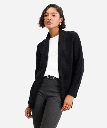 cardigan feminino de tricot texturizado preto G