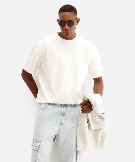 camiseta oversized masculina de algodão peruano off white GG