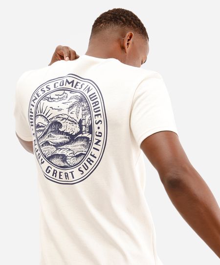 camiseta masculina de algodão manga curta praiana bege PP