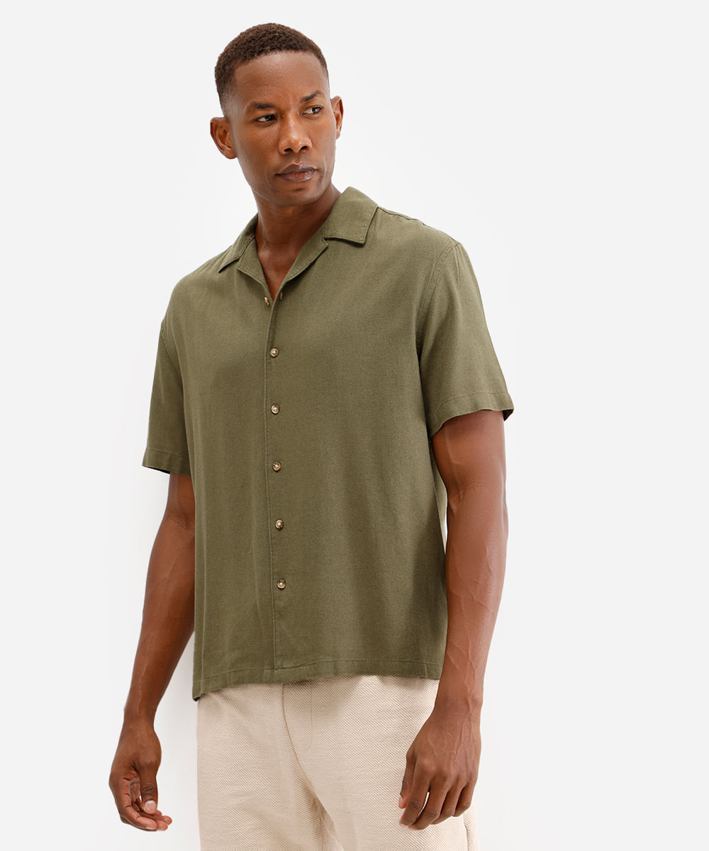 camisa masculina de linho manga curta verde