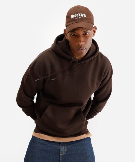 blusão oversized masculino de moletom com capuz marrom PP