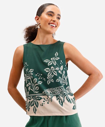 regata feminina de viscose folhagens verde PP