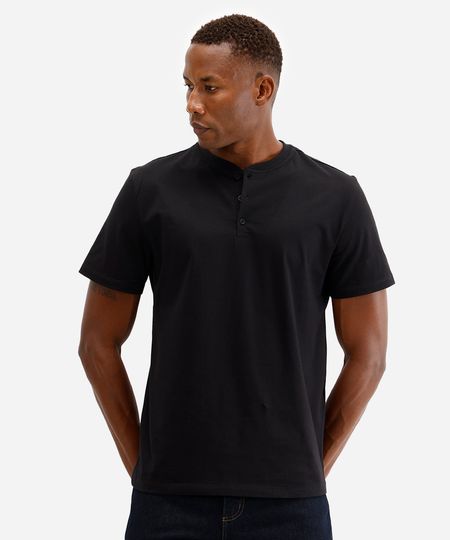 camiseta básica masculina de algodão com botão preta M
