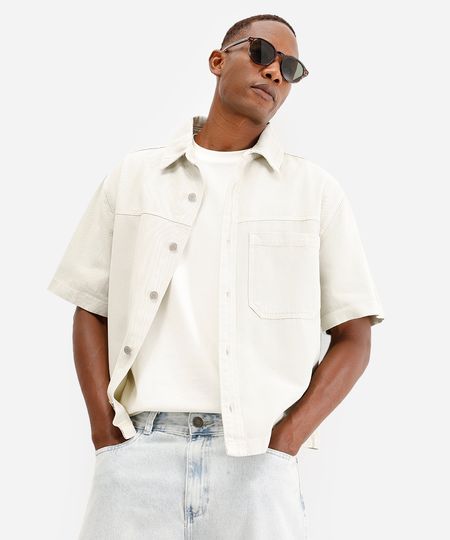 camisa masculina de sarja manga curta verde P