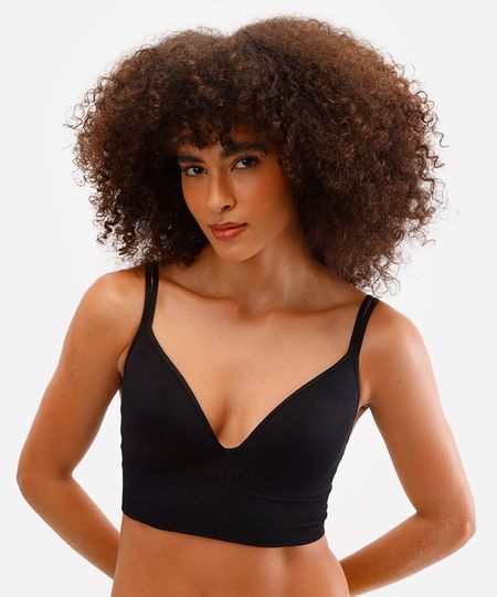 sutiã triângulo feminino com bojo sem costura preto P sutiã triângulo feminino com bojo sem costura preto P