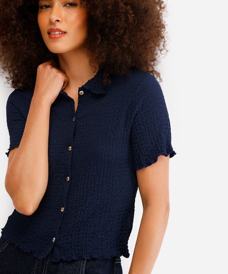 camisa manga curta texturizada azul PP