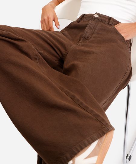 calça skater feminina de sarja cintura média marrom 38
