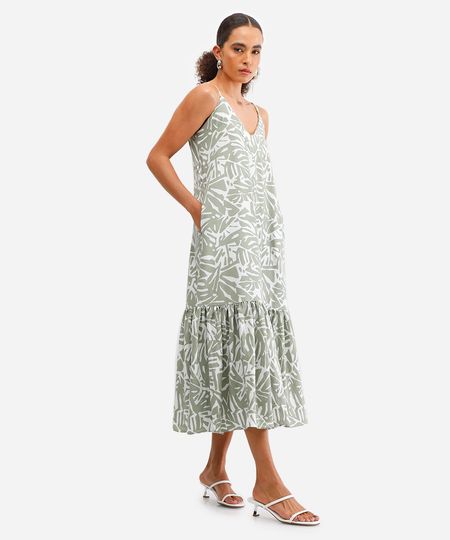 vestido midi feminino de viscose estampado verde PP