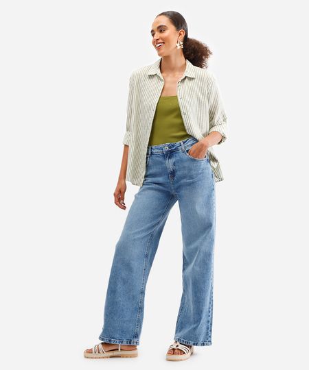 calça wide leg feminina jeans azul 34
