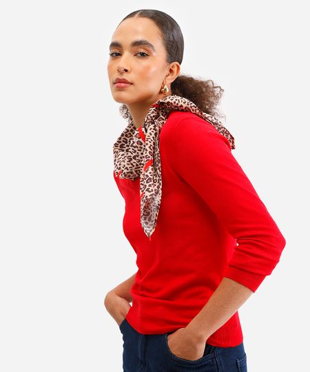 suéter básico feminino de tricot gola v vermelho PP suéter básico feminino de tricot gola v vermelho PP