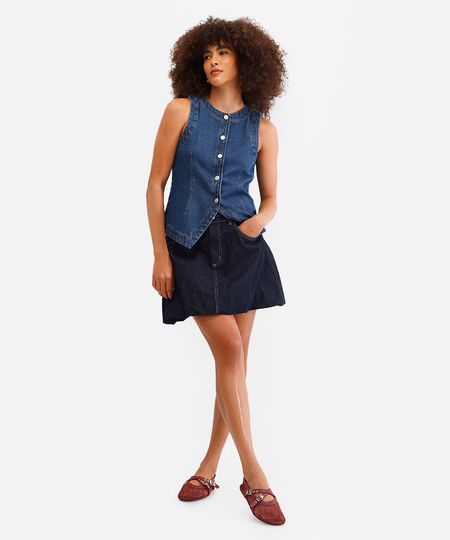 saia balonê feminina jeans cintura alta azul 36