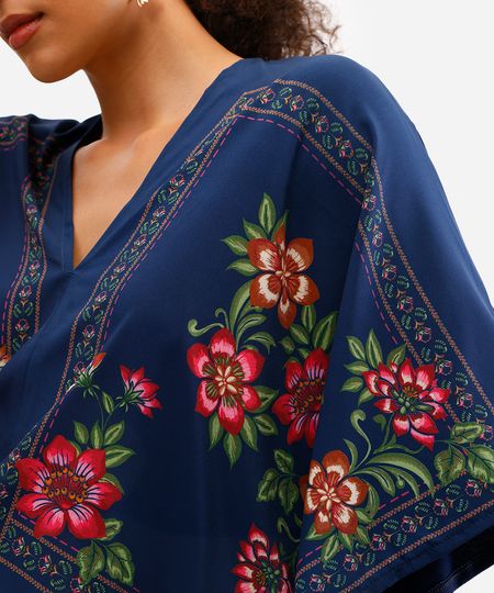 bata feminina floral manga curta azul PP bata feminina floral manga curta azul PP