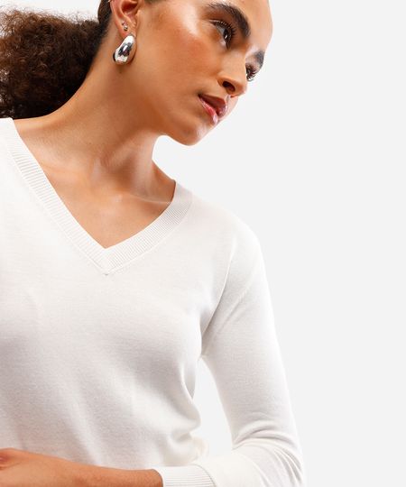 suéter básico feminino de tricot gola v off white GG suéter básico feminino de tricot gola v off white GG