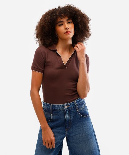 polo feminina de algodão manga curta marrom P polo feminina de algodão manga curta marrom P