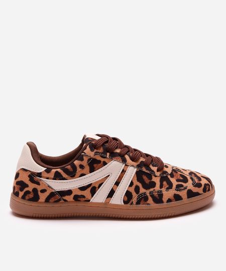 tênis casual com recortes animal print ace bege 34