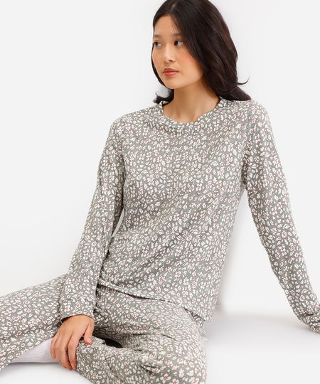 pijama longo feminino floral verde PP