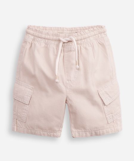 bermuda de sarja infantil com bolsos cargo bege 3