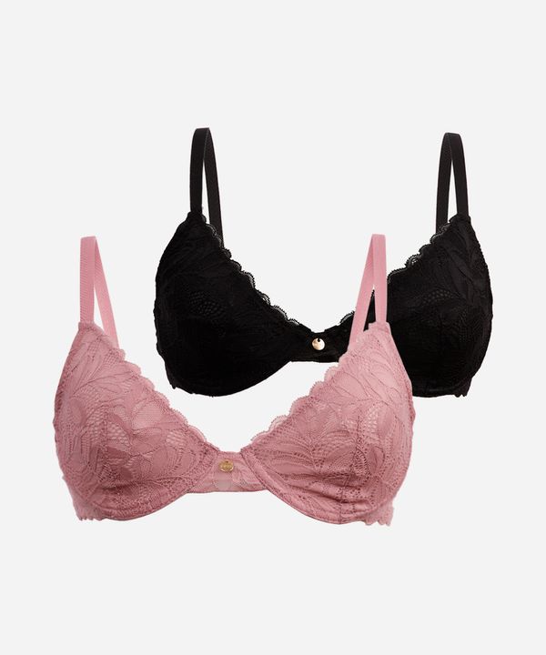 kit de 2 sutiãs meia taça sem bojo renda floral colorido 44