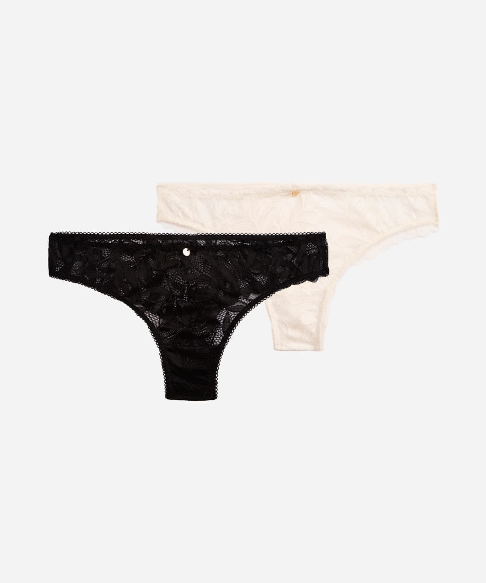 kit de 2 calcinhas fio dental renda floral colorido