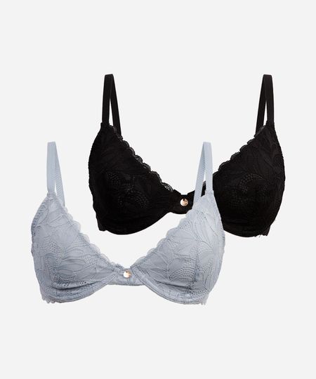 kit de 2 sutiãs meia taça sem bojo renda floral colorido 42