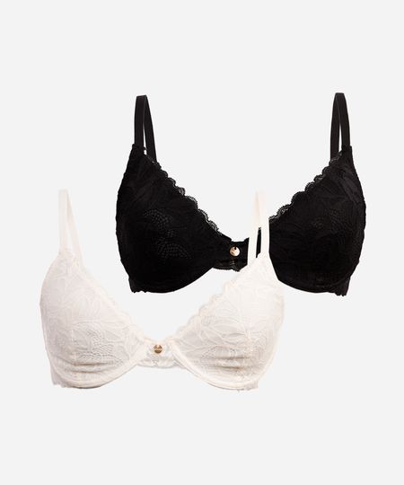 kit de 2 sutiãs meia taça sem bojo renda floral colorido 44 kit de 2 sutiãs meia taça sem bojo renda floral colorido 44