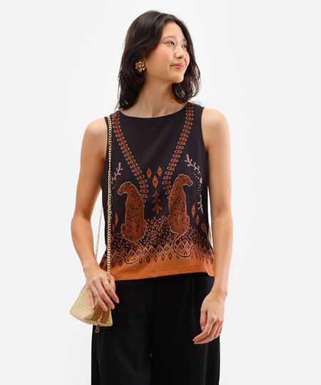 regata feminina de viscose animal print marrom PP regata feminina de viscose animal print marrom PP