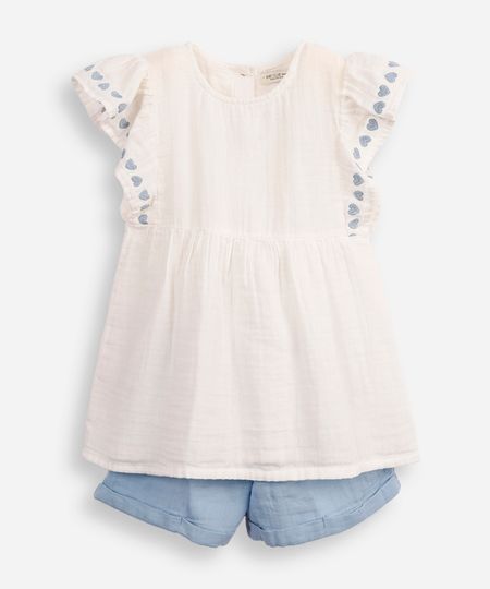 conjunto infantil curto com babados coração azul 2