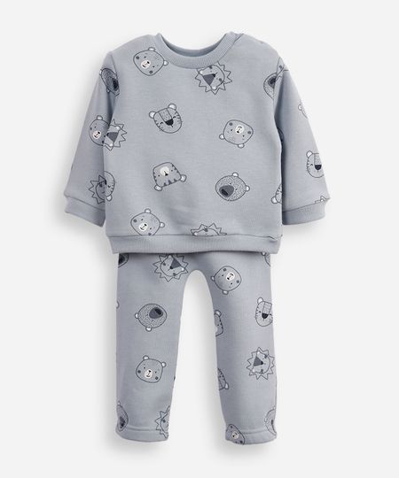 conjunto de moletom infantil longo bichinho azul 3-6
