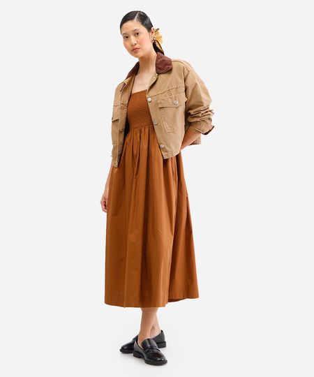 vestido midi feminino de algodão com lastex marrom M