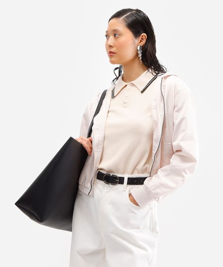 polo feminina de tricot manga curta off white G
