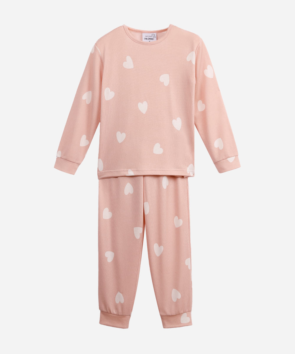 pijama longo infantil coração rosa