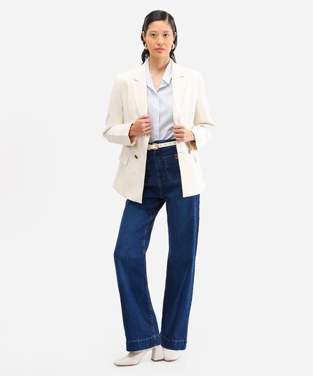 calça wide leg slim feminina jeans com bolsos azul 34 calça wide leg slim feminina jeans com bolsos azul 34