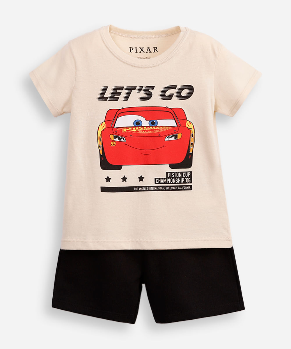 conjunto infantil curto carros bege