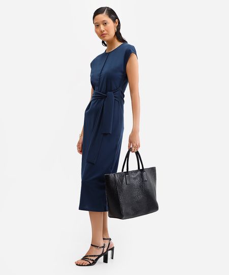 vestido midi feminino com faixa azul PP