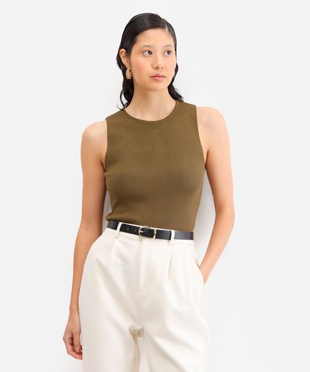 regata de tricot decote redondo verde P regata de tricot decote redondo verde P