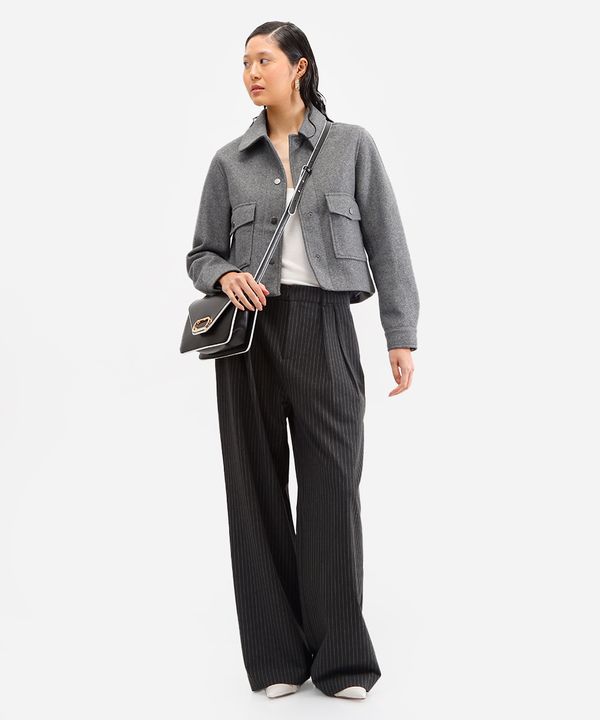 calça baggy feminina de alfaiataria risca de giz cinza 42