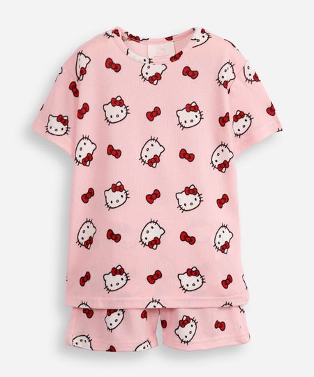 pijama curto infantil hello kitty rosa 10