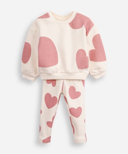 conjunto infantil longo de moletom coração off white 2