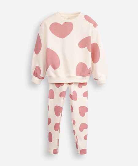 conjunto infantil longo de moletom coração off white 4