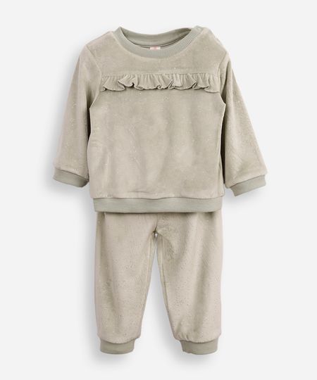 conjunto infantil longo de pelúcia com glitter verde 12-18 conjunto infantil longo de pelúcia com glitter verde 12-18