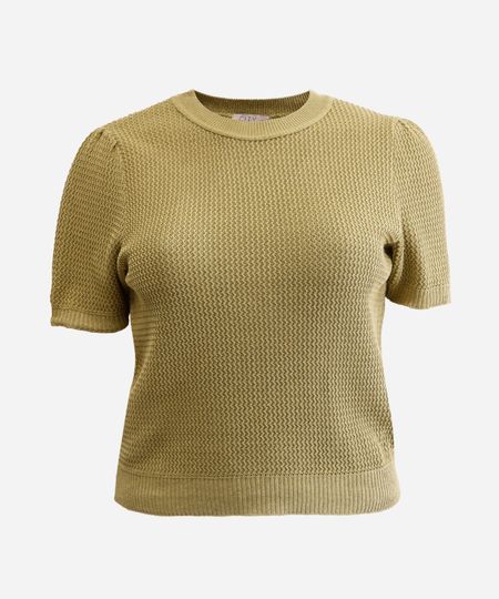 blusa feminina de tricot manga bufante texturizada plus size verde GG2