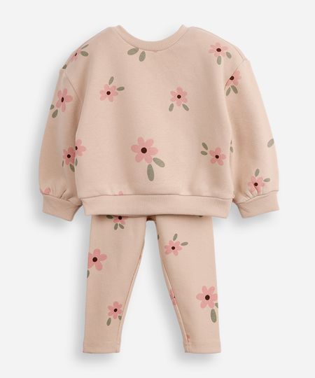 conjunto infantil longo de moletom floral bege 1 conjunto infantil longo de moletom floral bege 1