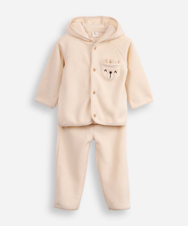 conjunto infantil longo de moletom ursinho bege 3-6