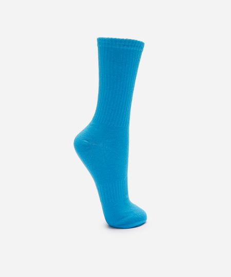 meia cano longo canelada azul 37-40