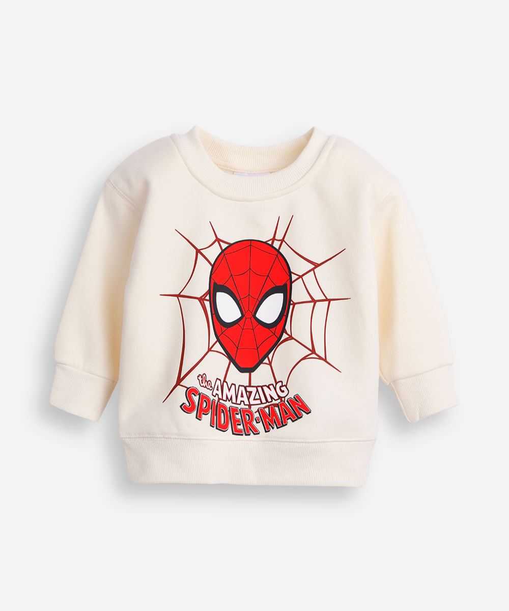 blusão de moletom infantil homem aranha bege