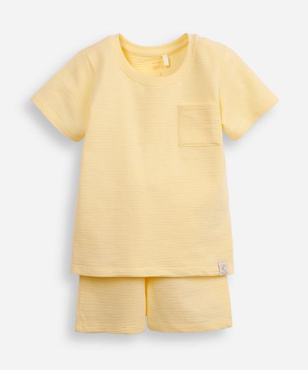 conjunto curto infantil de algodão texturizado amarelo 4