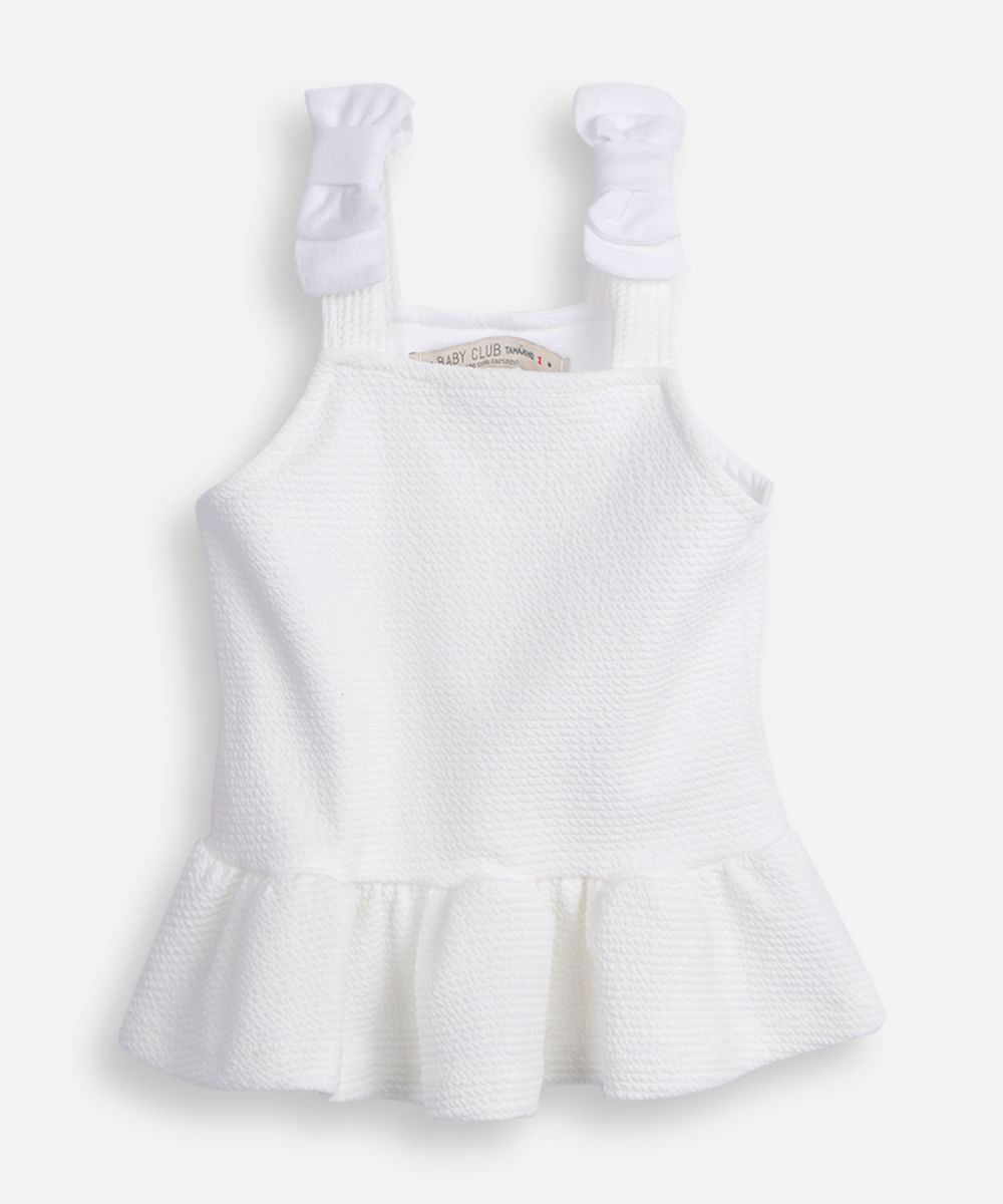 regata peplum infantil lacinho na alça texturizada off white