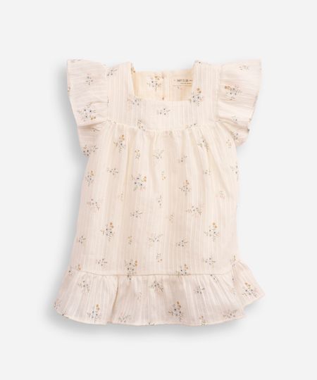 vestido midi infantil de algodão texturizado floral off white 5