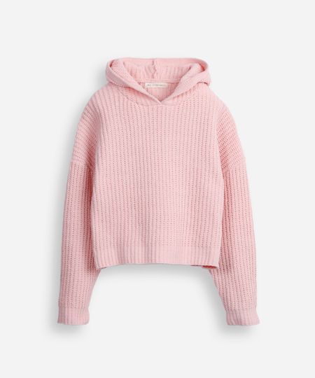 blusão juvenil de tricot com capuz rosa 12
