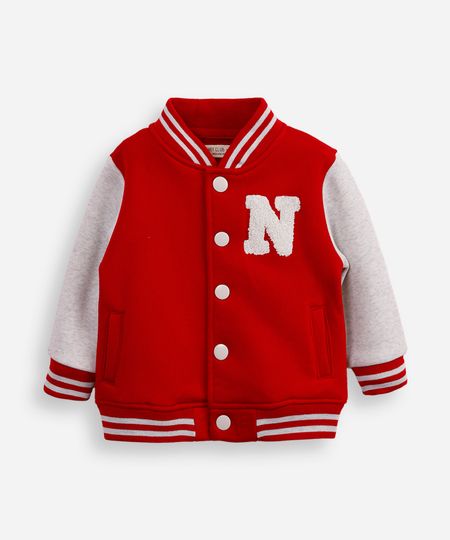 jaqueta bomber infantil de moletom college vermelha 1